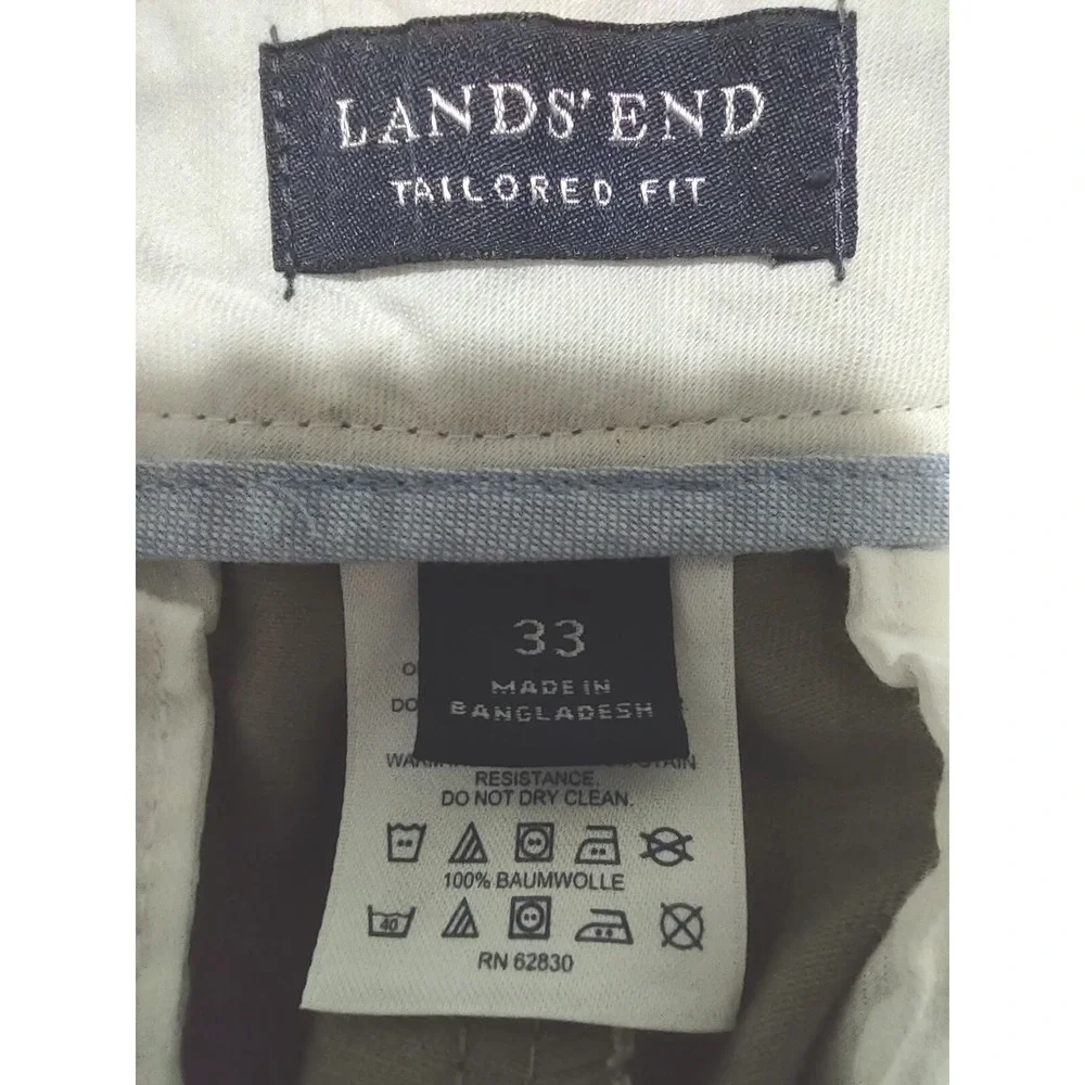Lands' End Pants Men's Size 33‎ Khaki Pants Tailored Fit Dark Beige 4 Pockets